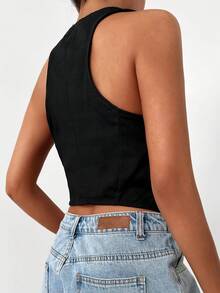 Cottnline 前繫帶短款背心 - 黑色 - 查看 2