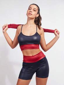 SHE(IN) BRASIL 1入組撞色寬腰帶騎行褲 - 藏蓝色 - 查看 3