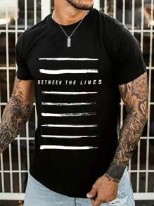 Áo thun & Áo lót Nam Sọc Slogan Giải trí - màu đen - Xem 1