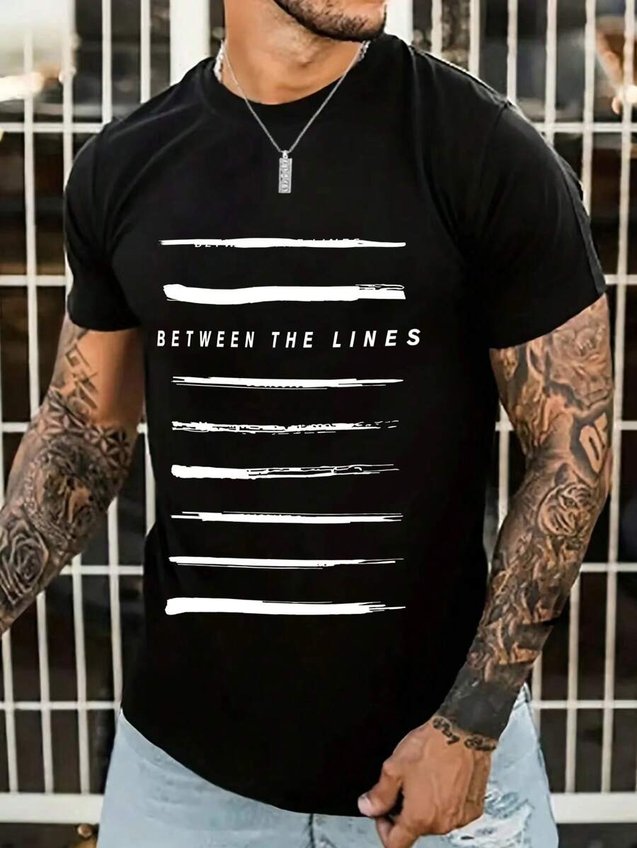 Áo thun & Áo lót Nam Sọc Slogan Giải trí - màu đen - Xem 1