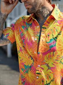 GENTILAND 男士热带印花夏威夷衬衫（不含项链） - 彩色 - 查看 4