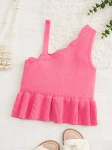 女小童不對稱領荷葉邊套頭毛衣 - 粉色 - 查看 1