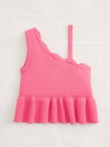 女小童不對稱領荷葉邊套頭毛衣 - 粉色 - 查看 2