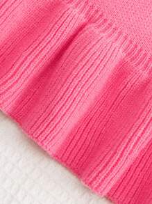 女小童不對稱領荷葉邊套頭毛衣 - 粉色 - 查看 3