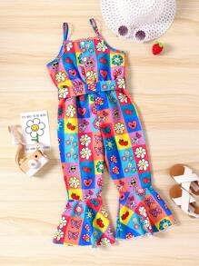 Jumpsuit bé gái Viên lá sen Hoạt hình Hoa Boho - Nhiều màu - Xem 2