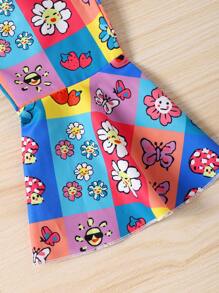 Jumpsuit bé gái Viên lá sen Hoạt hình Hoa Boho - Nhiều màu - Xem 5