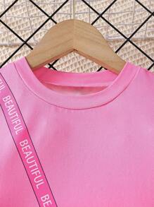 SHEIN Young Girl Cartoon Graphic Tee & Leopard Print Shorts - Hot Pink - View 3