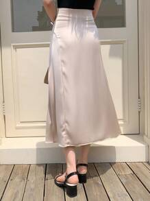 DAZY High Waist Wrap Hem Skirt - Beige - View 2