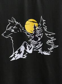 GENTILAND Nam chó sói & Cây in Áo thun - màu đen - Xem 4