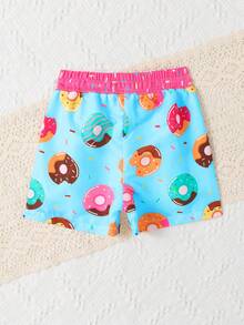 男嬰甜甜圈印花腰部抽繩泳褲 - 藍色 - 查看 2