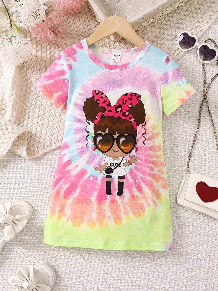 SHEIN Cô Gái Trẻ Nhuộm buộc Đồ họa Hình Áo thun - Nhiều màu - Xem 1