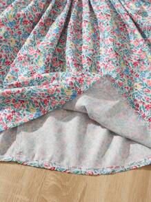 SHEIN 小女童碎花彼得潘領泡泡袖連衣裙 - 彩色 - 查看 6