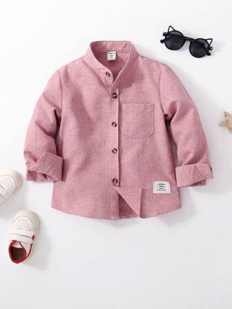 Souflis Souflis Young Boy Letter Patched Detail Pocket Front Shirt Chic Outfits For Autumn/Winter