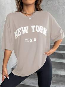 SHEIN Unity Áo thun nữ Lá thư Giải trí - Màu Xám nhạt - Xem 6