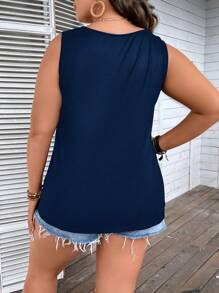 SHEIN LUNE 大碼向日葵圖案背心上衣 - 藏蓝色 - 查看 2