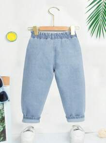 Baby Girl's Casual Butterfly & Letter Pattern Jeans - Light Wash - View 2