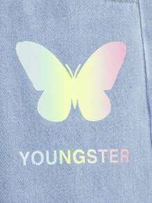 Baby Girl's Casual Butterfly & Letter Pattern Jeans - Light Wash - View 4