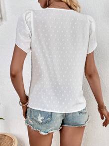 SHEIN Frenchy 圓點拼接水溶蕾絲花瓣袖襯衫 - 白色 - 查看 2