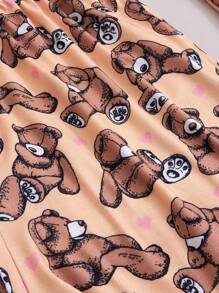 小熊印花吊帶背心和短褲和褲子睡衣套裝