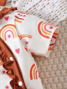 Baby Rainbow Print Ruffle Trim Contrast Binding Jumpsuit - White - View 5