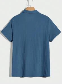 Manfinity Mode 男士纯色短袖休闲/商务 Polo 衫 - 霧霾藍 - 查看 2