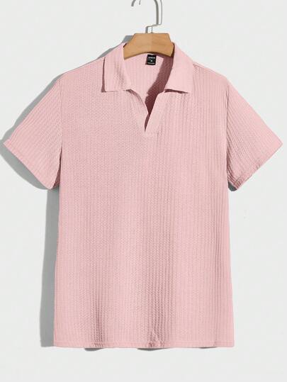 Manfinity Homme 男士素色華夫格編織POLO衫