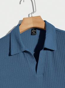 Manfinity Mode 男士纯色短袖休闲/商务 Polo 衫 - 霧霾藍 - 查看 3