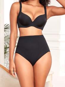 High Waisted Seamless Panty - Black - View 1