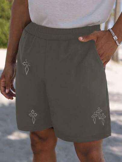 Manfinity Homme 男士圖案印花斜口袋短褲