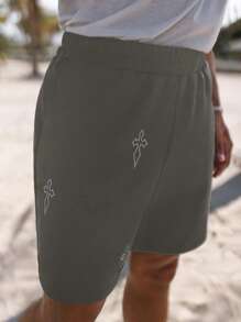 Manfinity Homme 男士圖案印花斜口袋短褲 - 灰色 - 查看 5