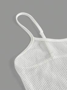 SHEIN Sweetina Vestido unicolor de muslo con abertura transparente - Blanco - Ver 4