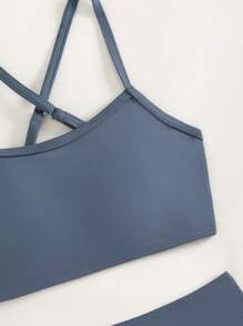 Tween Girl Solid Criss Cross Bikini Set Summer Beach - Dusty Blue - View 3
