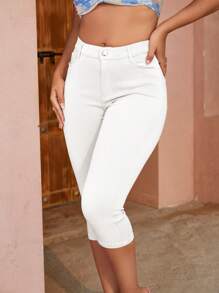 Apperloth A Solid Capri Skinny Trousers - White - View 4