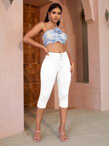 Apperloth A Solid Capri Skinny Trousers - White - View 5