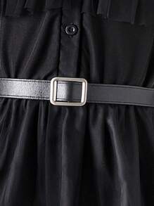 SHEIN Tween Girl Ruffle Trim Mesh Overlay Layer Hem Party Dress - Black - View 3