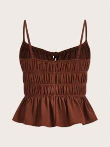 SHEIN EZwear 前繫帶荷葉邊吊帶上衣 - 咖啡棕 - 查看 2