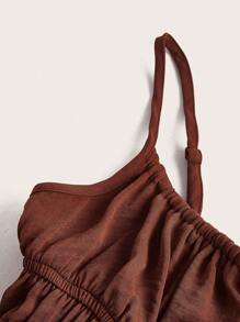 SHEIN EZwear 前繫帶荷葉邊吊帶上衣 - 咖啡棕 - 查看 4