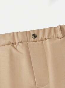 SHEIN Đứa bé trai Màu thuần Đường chéo Túi Quần , Thoải mái Và Dễ thương , Thích hợp Cho mùa hè - Màu Khaki - Xem 4