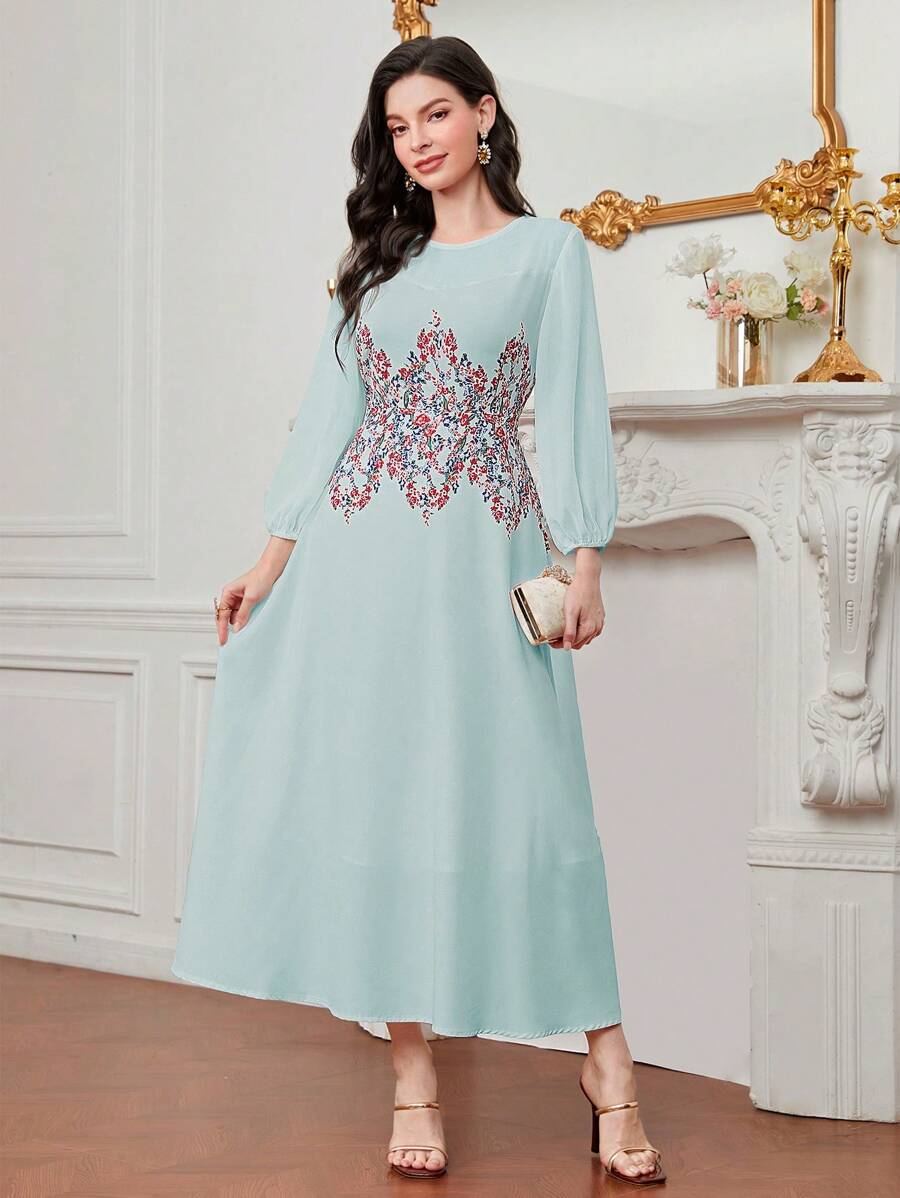 Modelyn Floral Print Lantern Sleeve Dress