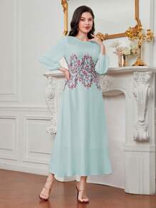 Modelyn Floral Print Lantern Sleeve Dress