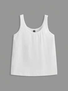 SHEIN BASICS Chất rắn Scoop Cổ Áo ba lỗ - trắng - Xem 4