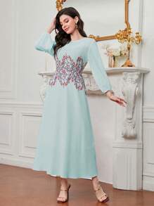 Modelyn Floral Print Lantern Sleeve Dress