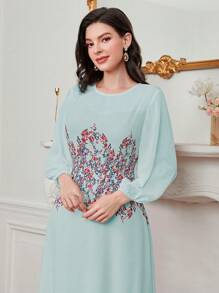 Modelyn Floral Print Lantern Sleeve Dress