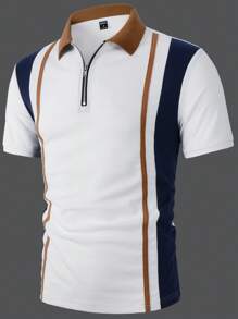 Manfinity Homme Nam Khối màu In sọc Khóa kéo một phần tư Áo polo - Nhiều màu - Xem 2