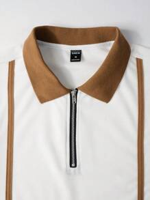 Manfinity Homme Nam Khối màu In sọc Khóa kéo một phần tư Áo polo - Nhiều màu - Xem 6