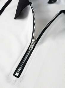 Manfinity Homme 男士撞色條紋印花1/4拉鍊POLO衫