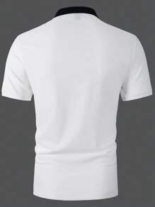 Manfinity Homme 男士撞色條紋印花1/4拉鍊POLO衫