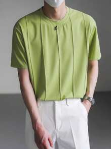 Claim Dot Áo thun nam vừa vặn cổ tròn tay ngắn trơn đơn giản thời trang Hàn Quốc mùa hè Polyester - màu xanh lá - Xem 1