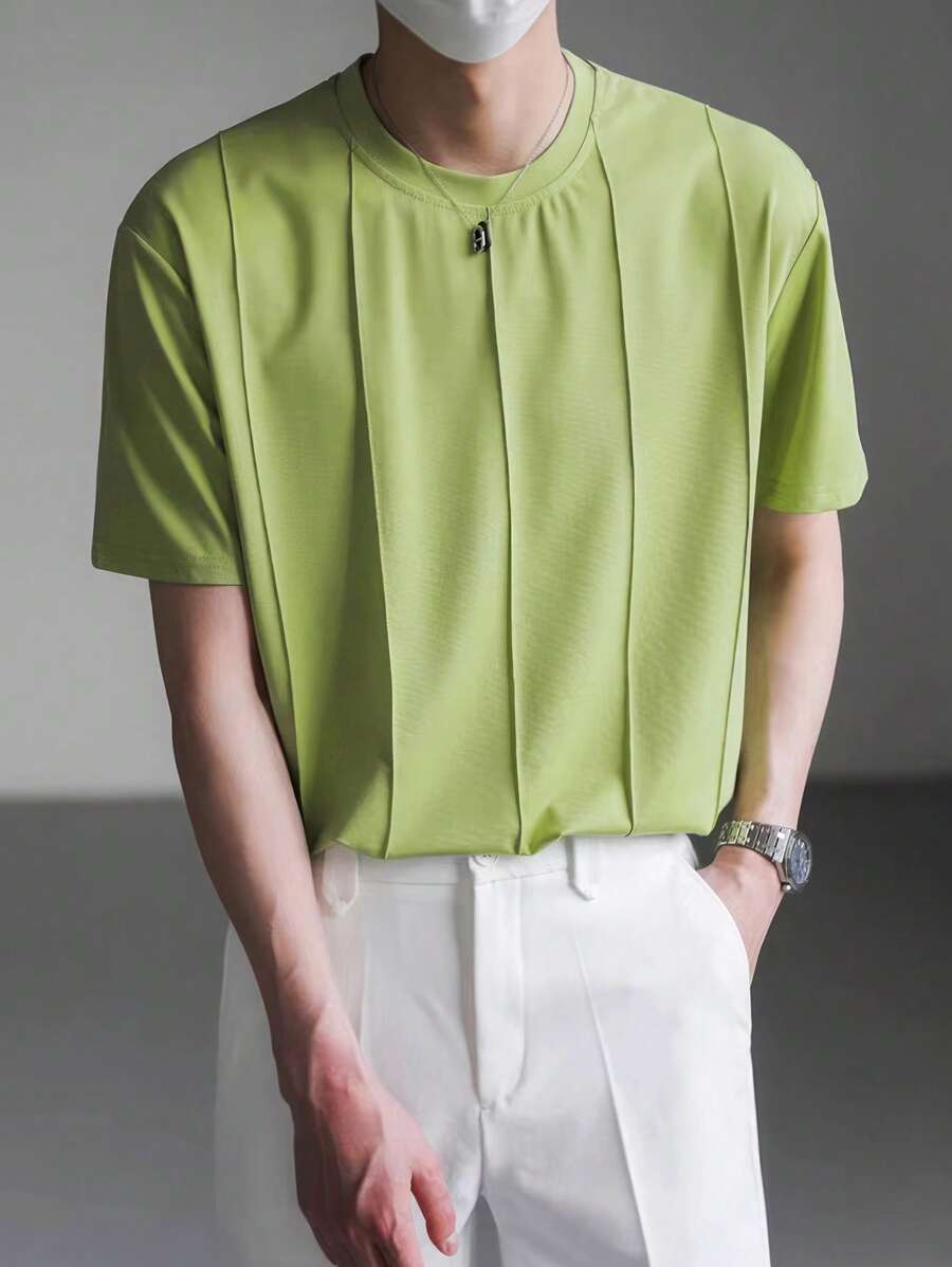 Claim Dot Áo thun nam vừa vặn cổ tròn tay ngắn trơn đơn giản thời trang Hàn Quốc mùa hè Polyester - màu xanh lá - Xem 1