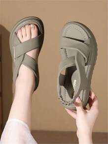 Women Twist Detail Slingback Flatform Sandals, Elegant Grey Sandals For Summer - Army Green - View 1